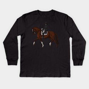 Chestnut Dressage Horse Collected Trot with Chrome - Equestrians of Color Kids Long Sleeve T-Shirt